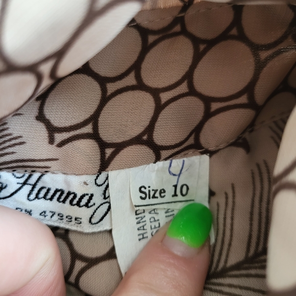 Jo Hanna York Vintage Peacock Feather Print Midi Dress Tan and Brown Size 10 - Picture 5 of 11